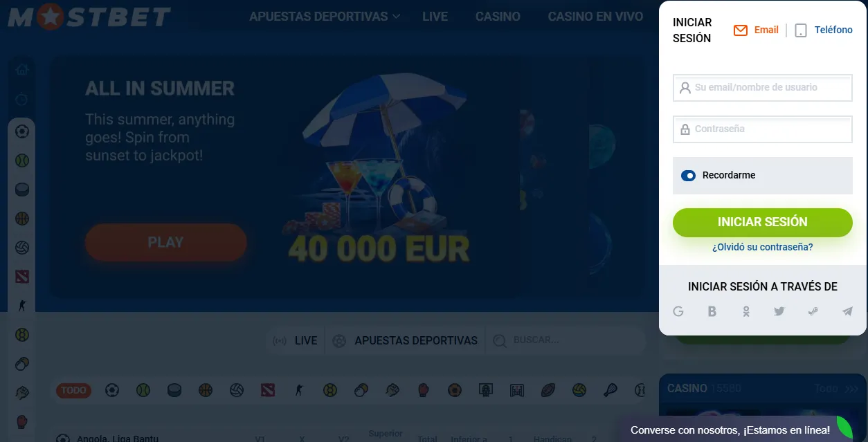 Mostbet login — pantalla de inicio de sesión en computadora y móvil