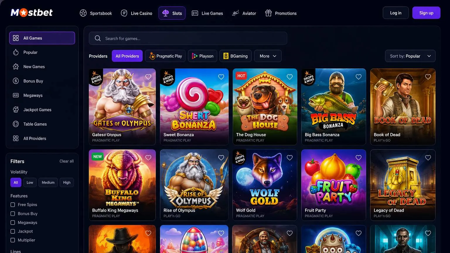 Mostbet casino: game categories, live tables, and crash titles