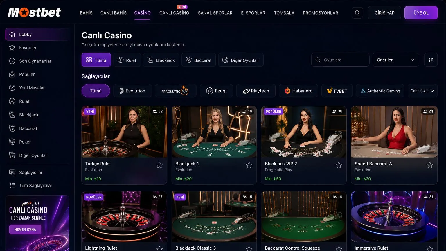 Mostbet casino giriş sonrası hesap paneli